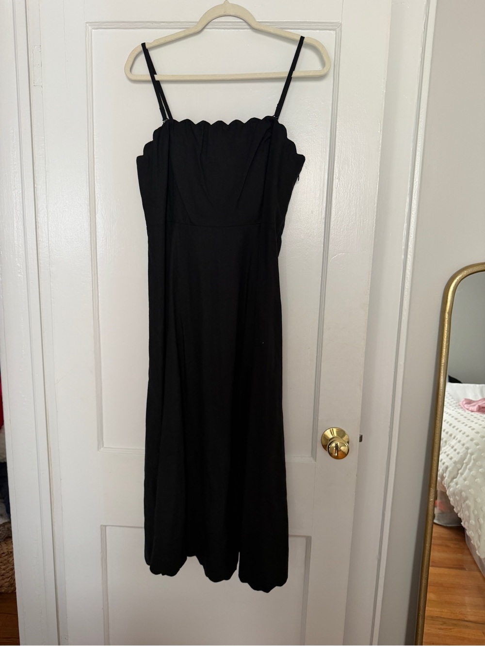 NWT GAP Black Scallop-Edge Midi Dress with Slim Straps